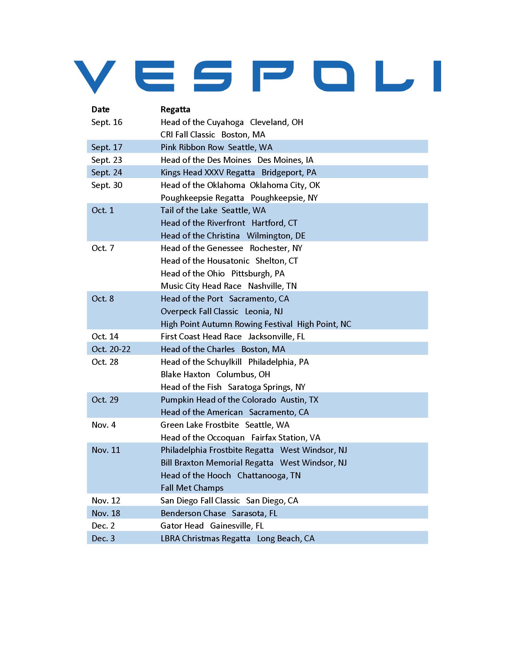 VESPOLI Regatta Schedule Vespoli